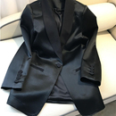 三醋酸小西装 外套女2024春夏新款 高级感缎面西服上衣 休闲黑色薄款