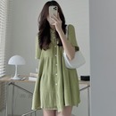 韩国chic夏季 法式 裙小个子宽松A字连衣裙女 小众中长款 单排扣衬衫