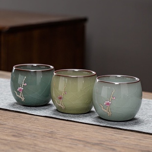 美娘鱼 古法官窑陶瓷茶杯子主人杯单个家用开片单杯功夫茶杯茶具