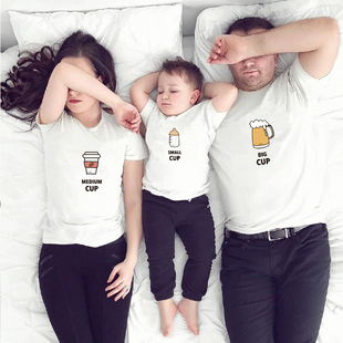 夏季 新款 T恤 简约亲子装 一家三口婴儿连体服宽松高端炸街上衣短袖