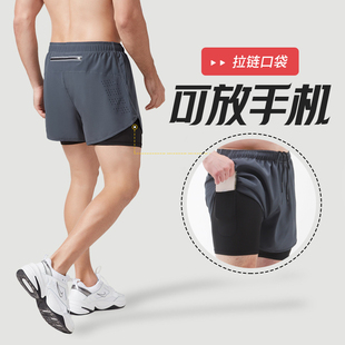 跑步短裤 男专业马拉松田径三分裤 子运动假两件可放手机 速干内衬裤