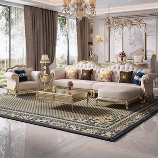 美式 真皮沙发实木法式 别墅家具123组合 轻奢头层牛皮客厅高档欧式