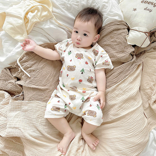 婴儿男童短袖 哈衣新生儿纯棉薄款 睡衣 爬服连体衣女宝宝0 2岁夏季