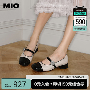 MIO米奥2024年春季 小香风浅口单鞋 编织压纹钻饰复古玛丽珍鞋 女鞋