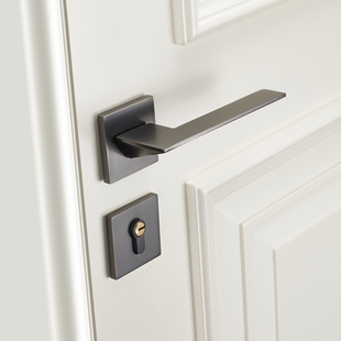 灰色门锁室内家用分体门锁简约卧室门F把手木门锁具磁吸静音房门