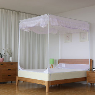 新款 拉链1.5m床蒙古包1.8m米床双人床家用 蚊帐三开门不锈钢坐床式