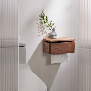 纸巾盒厕所卫生间壁挂免打孔擦手抽纸盒挂壁式 卫生纸盒置物架实木