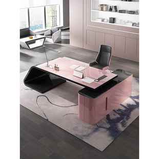烤漆办公桌时尚 简约女士老板桌粉色经理桌创意办公室桌椅组合
