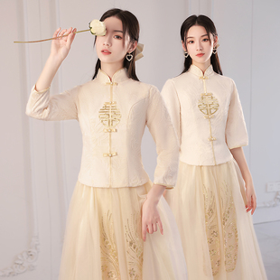 中式 伴娘服2024新款 中国风新娘结婚复古姐妹团礼服裙伴娘团女夏季