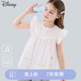 夏装 迪士尼女童衬衫 上衣童装 2024新款 洋气儿童白衬衣纯棉大童短袖