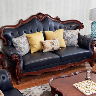 美式 客厅别墅大户型复古家具 轻奢沙发组合豪华全实木真皮沙发欧式