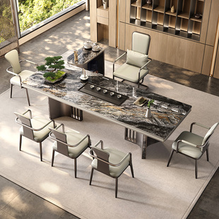现代轻奢高端奢石岩板茶桌设计师款 办公室茶台客厅大板茶桌椅组合