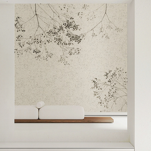 墙酷 初色 侘寂现代复古植物沙色树枝壁纸客厅卧室书房背景墙壁画