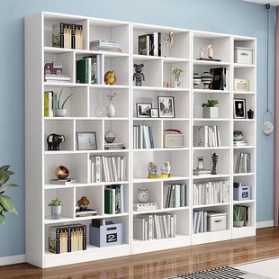 书架儿童书柜白色家用多层置物架简易落地置物柜图书馆实木格子柜