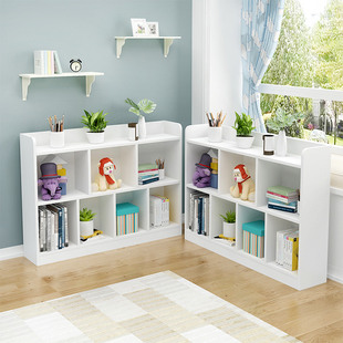 实木书架落地简约儿童书架置物架学生教室矮柜组合格子白色书柜
