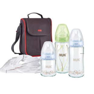 NUK 宽口玻璃奶瓶妈咪礼包 1只妈咪包3个宽口玻璃奶瓶2个围嘴新品