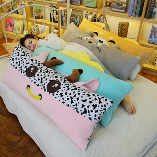 可爱龙猫双人枕头女生床上睡觉长条抱枕大靠垫毛绒玩具公仔可拆洗
