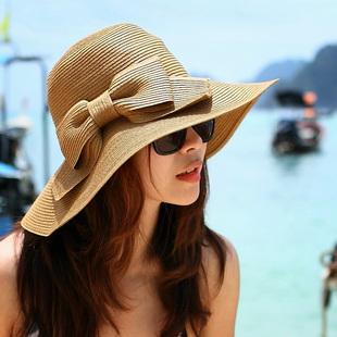 遮阳帽子女士夏天韩版 蝴蝶结草帽可折叠太阳帽大沿沙滩帽海边出游