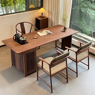 新中式 北美黑胡桃木阳台小茶桌椅功夫泡茶台禅意茶室简约实木家具
