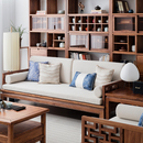 溪木工坊新中式 客厅家具 沙发实木老榆木禅意布艺木质沙发茶几中式