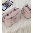 粉色丝绒包包女2023新款 小香风菱格链条包百搭斜挎包小方包 潮时尚