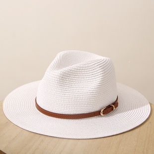 夏季 帽子男女白色宽沿巴拿马帽青年街拍度假皮带小礼帽百搭遮阳帽