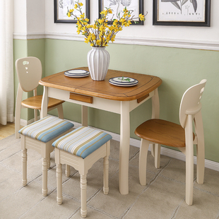 地中海餐桌椅组合实木小户型伸缩可折叠美式 家用简约多功能饭桌子