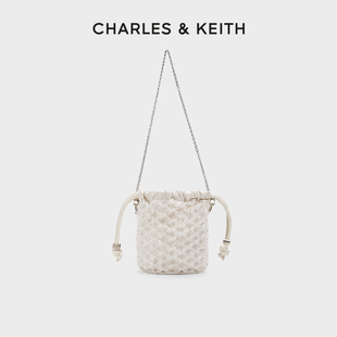 CHARLES&KEITH24夏季 新款 10701500串珠编织镂空链条水桶包女 SL2