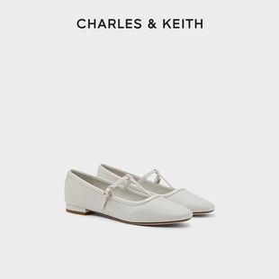 CHARLES&KEITH24春夏新款 CK1 70900508法式 T字带浅口平底玛丽珍鞋