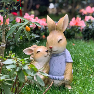 花园小摆件 饰创意树脂工艺品家居饰品可爱动物小兔子摆件 庭院装
