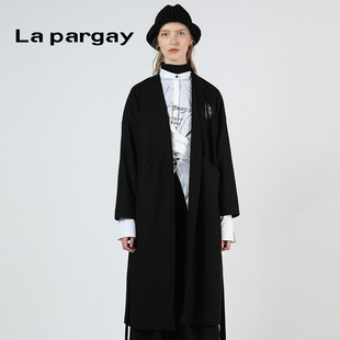 女装 外套韩版 Lapargay纳帕佳新款 秋季 黑色中长款 休闲风衣长袖