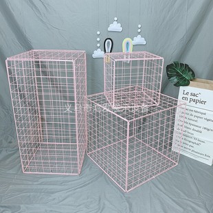 粉色网红泡面小食堂置物架网片网格婚礼布置道具海洋球铁丝网货架