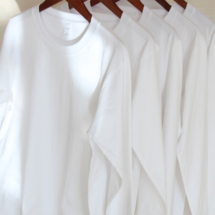 270克 重磅长袖 体恤 T恤男女纯色打底衫 白色纯棉宽松圆领百搭秋季