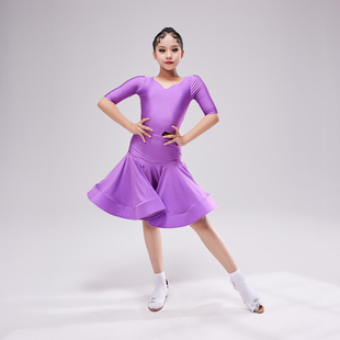 康尼新款 拉丁舞女比赛练功服装 可选 儿童舞蹈专业考级规定服长短袖