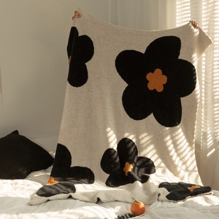颜初家纺 设计师太阳花A类半边绒针织毯子沙发办公室午睡毯秋冬