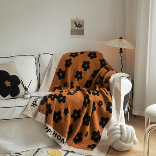 ins小清新花朵半边绒盖毯现代简约风客厅沙发毯床尾毯盖毯毛毯子