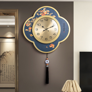 新中式 客厅挂钟2024新款 免打孔挂墙表时钟石英钟 创意家用钟表时尚