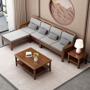 中式 冬夏两用实木沙发贵妃组合小户型1 胡桃木客厅电视柜家具