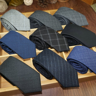 男士 韩版 商务黑色小领带潮 窄6cm英伦复古羊毛领带职业灰色细 正装