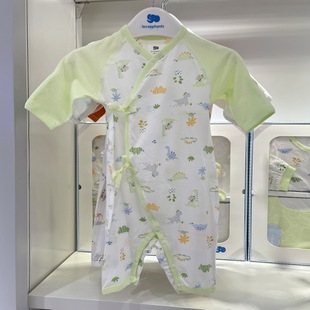 丽婴房商场同款 空调爬服纯棉 新生婴儿连体衣2024春夏超薄系带长袖