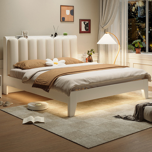 床实木床现代简约主卧奶油风双人床经济型1.5m出租房用1.2m单人床