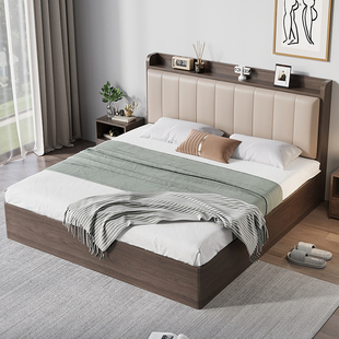 床实木床1.5m家用主卧双人床现代简约软包床出租房用经济型单人床