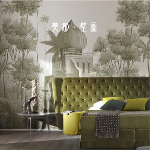法式 城堡田园风景壁画轻奢主题壁纸客厅电视沙发背景壁纸卧室墙布