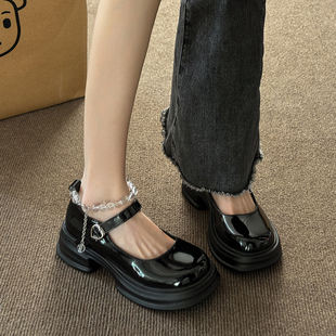 女夏季 小皮鞋 黑色小众玛丽珍女鞋 厚底增高法式 单鞋 甜酷复古高跟鞋