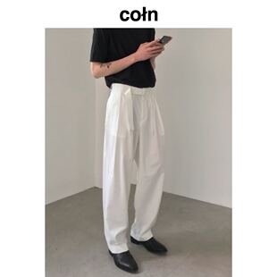 COLN穿上自带腰带直筒裤 白色不透不透不透说3遍 腰带一系谁都不爱
