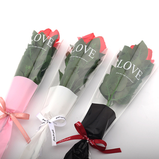 新款 袋材料一只枝玫瑰花塑料套袋 love鲜花单支袋花束花店花艺包装
