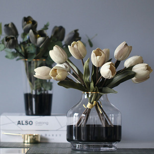 INS风轻奢风北欧风黑白玻璃花瓶样板间客厅插花花器家居软装 饰