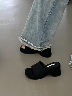 坡跟一字拖夏季 DAPAISHOW大牌秀韩版 凉拖鞋 新款 女外穿 时尚