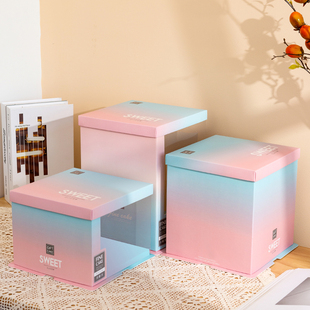 高档6 新款 12寸半透明生日蛋糕盒子包装 盒单双层加高蛋糕盒