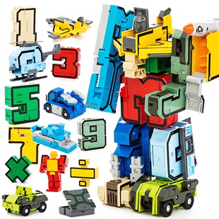 正版 6岁男孩5儿童字母 数字变形玩具合体金刚机器人汽车机甲战队3